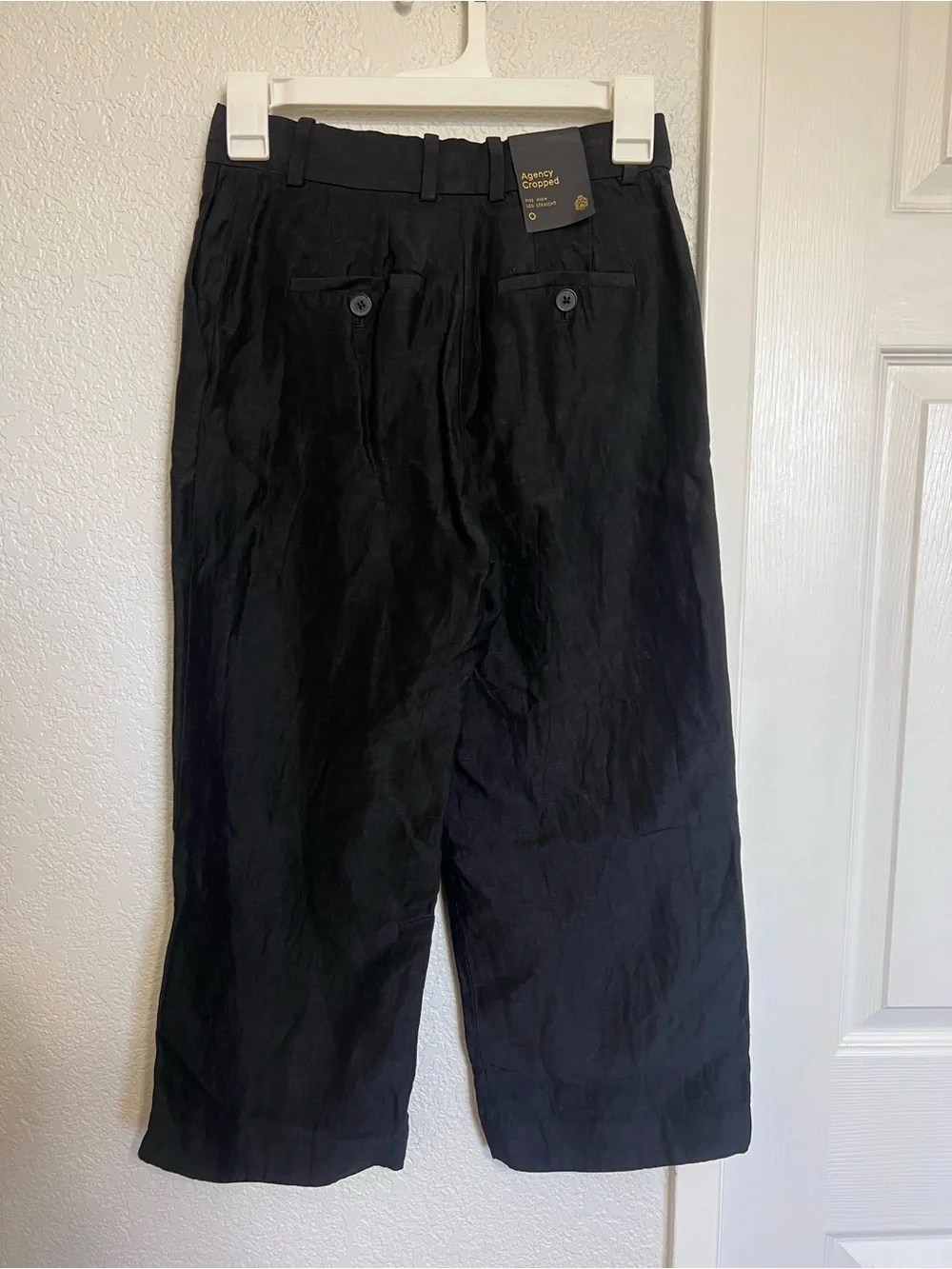 Aritzia Babaton Agency Linen Cropped Straight Leg Pants Black NWOT Size 0